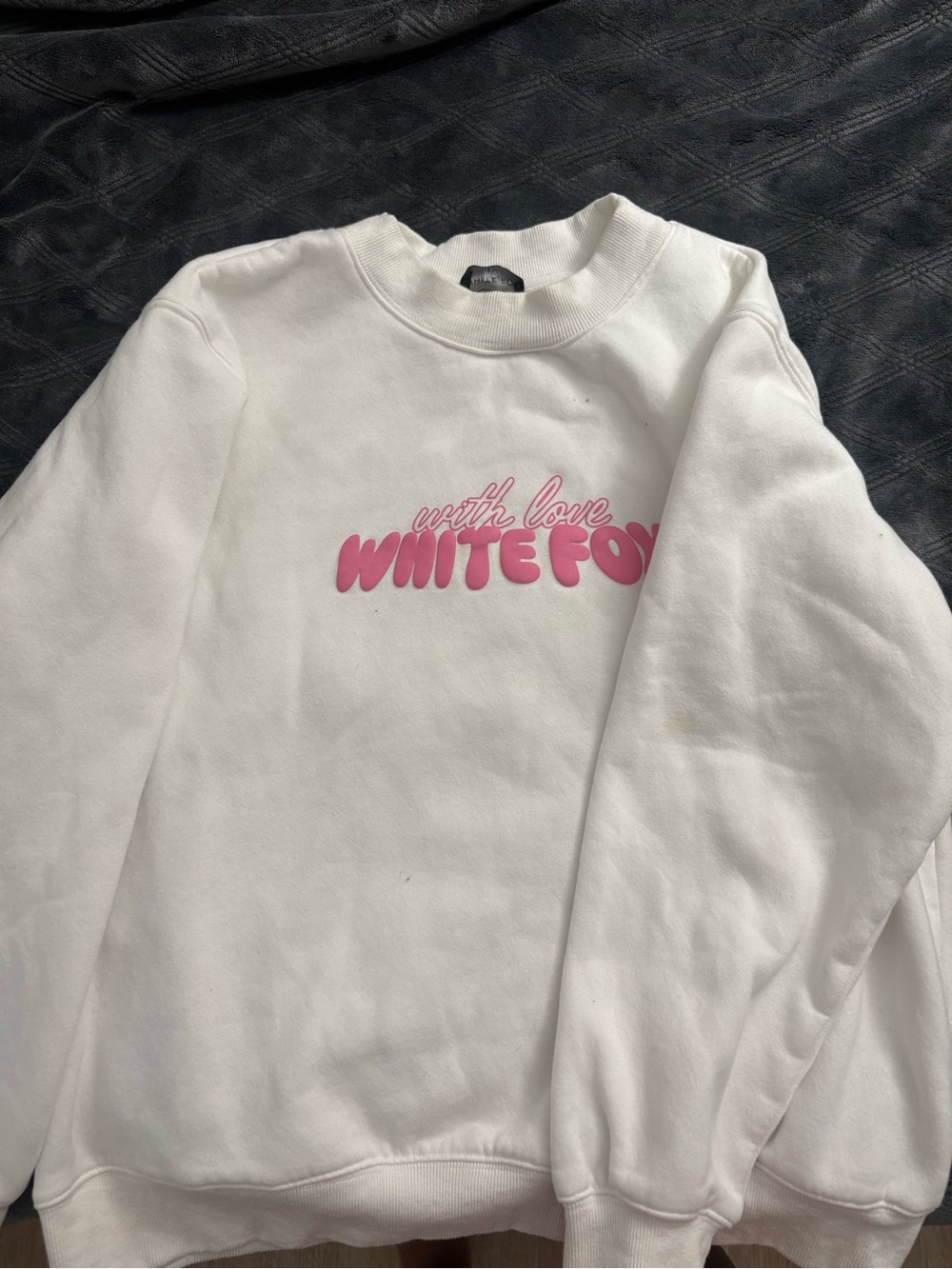 White Fox Boutique White Crewneck Sweatshirt with Pink Logo